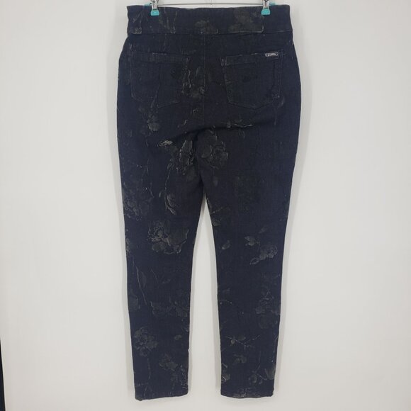 Joseph Ribkoff Floral Flocked Velvet Jeans 10 Slim Fit High Rise Waist‎ Ankle - Picture 3 of 10